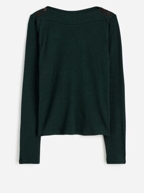 Madewell Boatneck Women's Ribbed Long-Sleeve Top - Dark Green XL